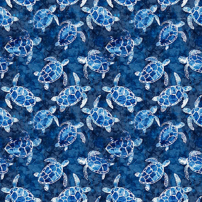 Ocean Blues by Morris Creative Group Sea Turtles Navy 30862N Cotton Woven Fabric