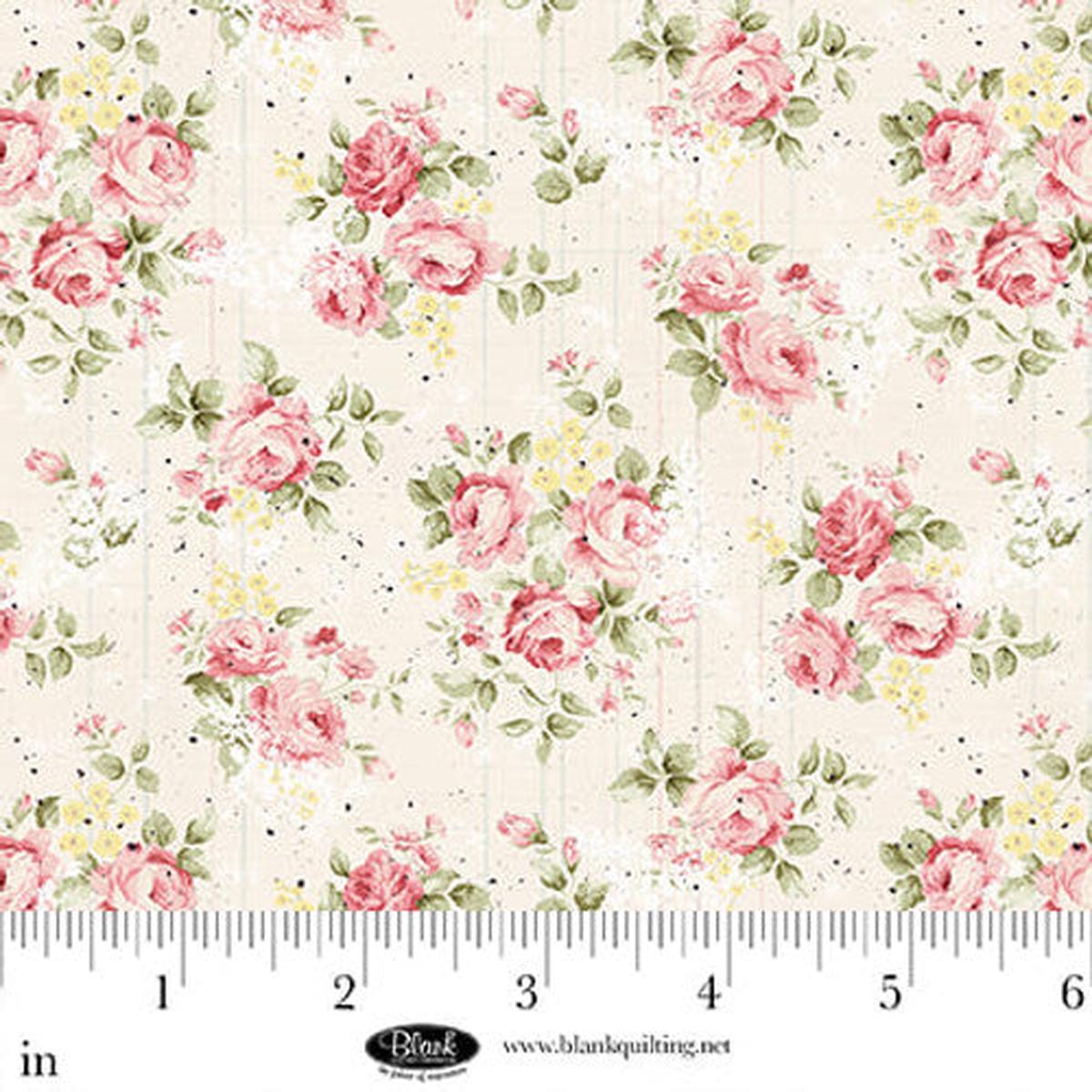 Parisian Snippets Digital Ecru Roses Cotton 44"/45" Fabric Per Yard