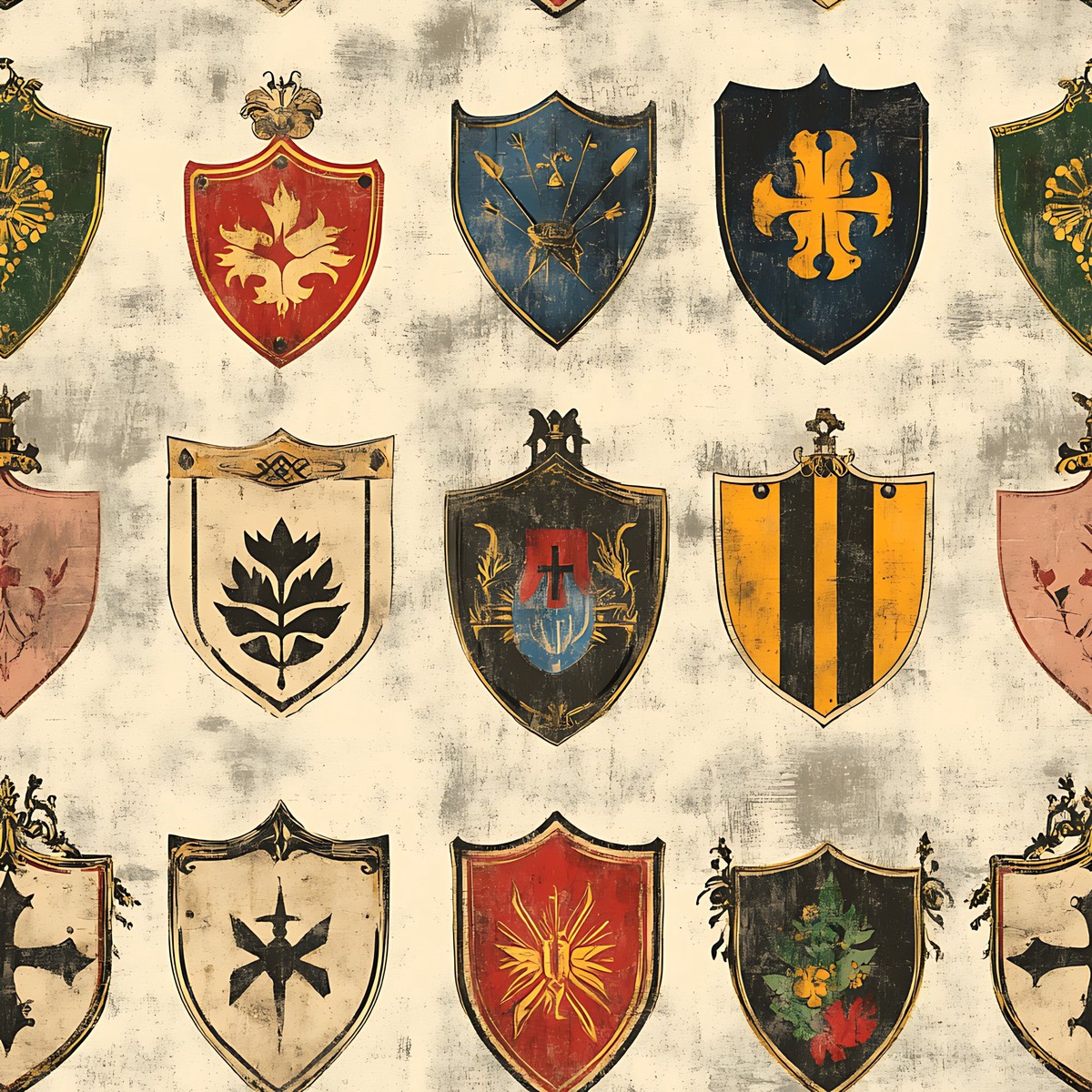 Rustic German Banners and Shields Pattern 3 Quilting Cotton Fabric