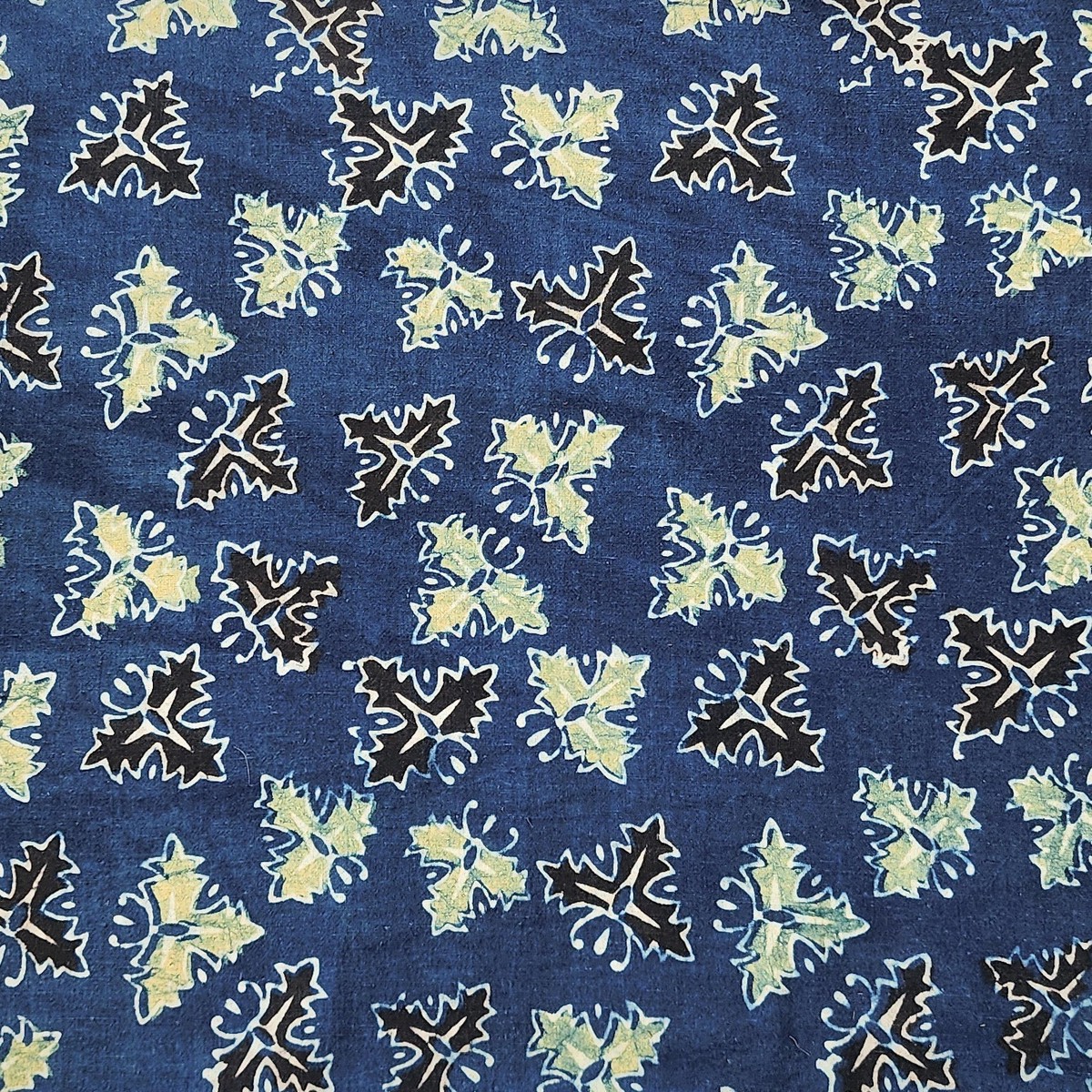 Pure Cotton Ajrak Rust Blue With Black And Mustard Motif Hand Block Print Fabric