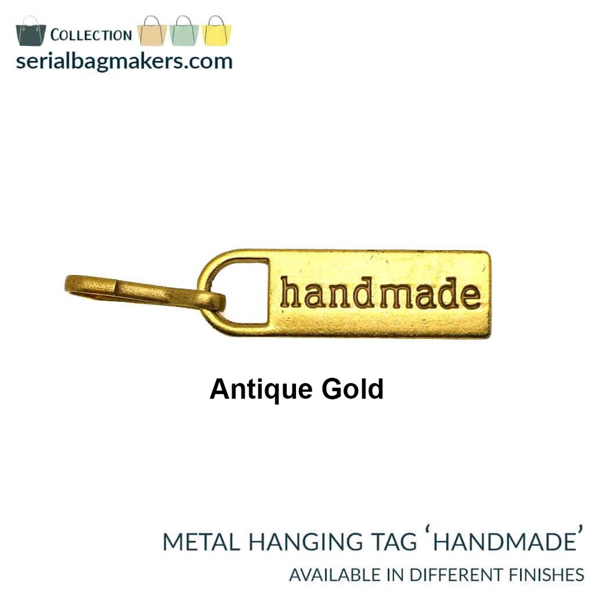 Serial Bagmakers Handmade Hanging Metal Tag with Clip - Antique Gold