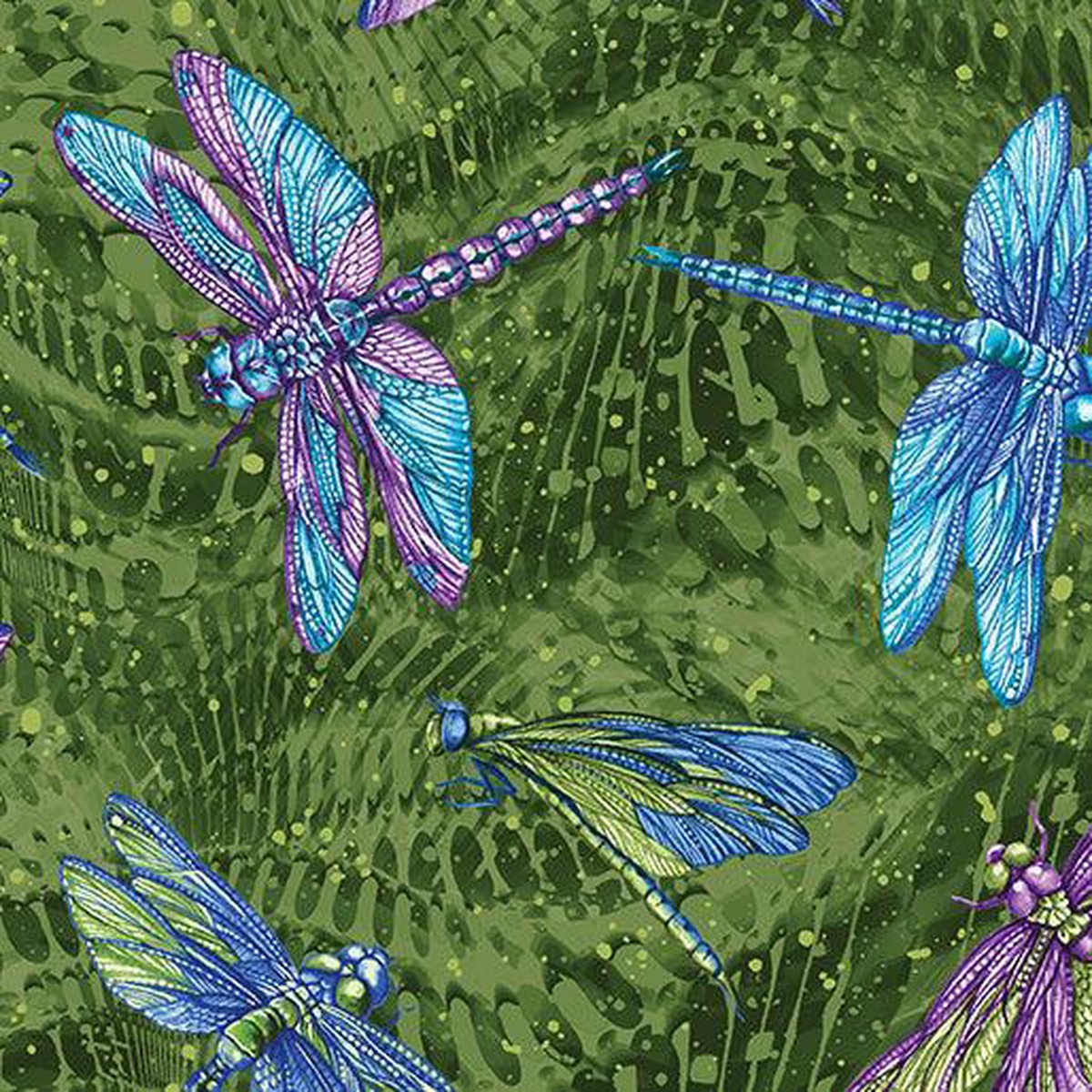 Pine Large Dragonfly Cotton 44"/45" Fabric Per Yard