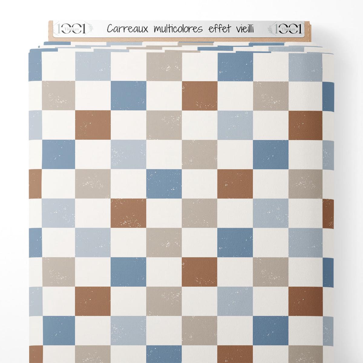 Tissu - Carreaux multicolores effet vieilli