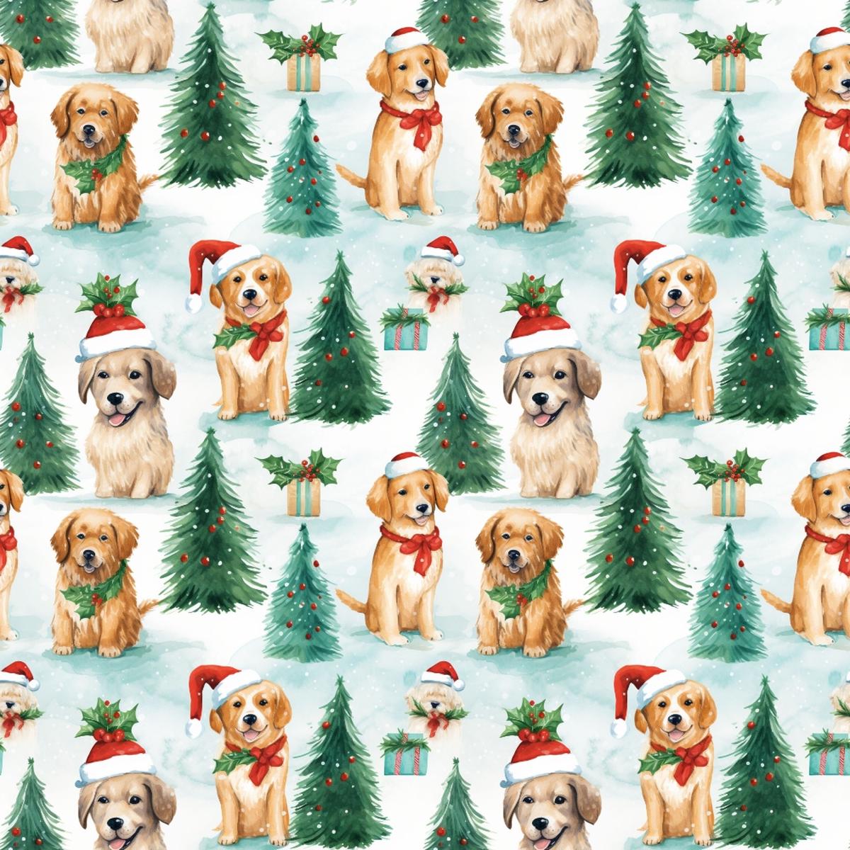 Christmas Santa Puppy Dogs Pattern 12 Quilting Cotton Fabric