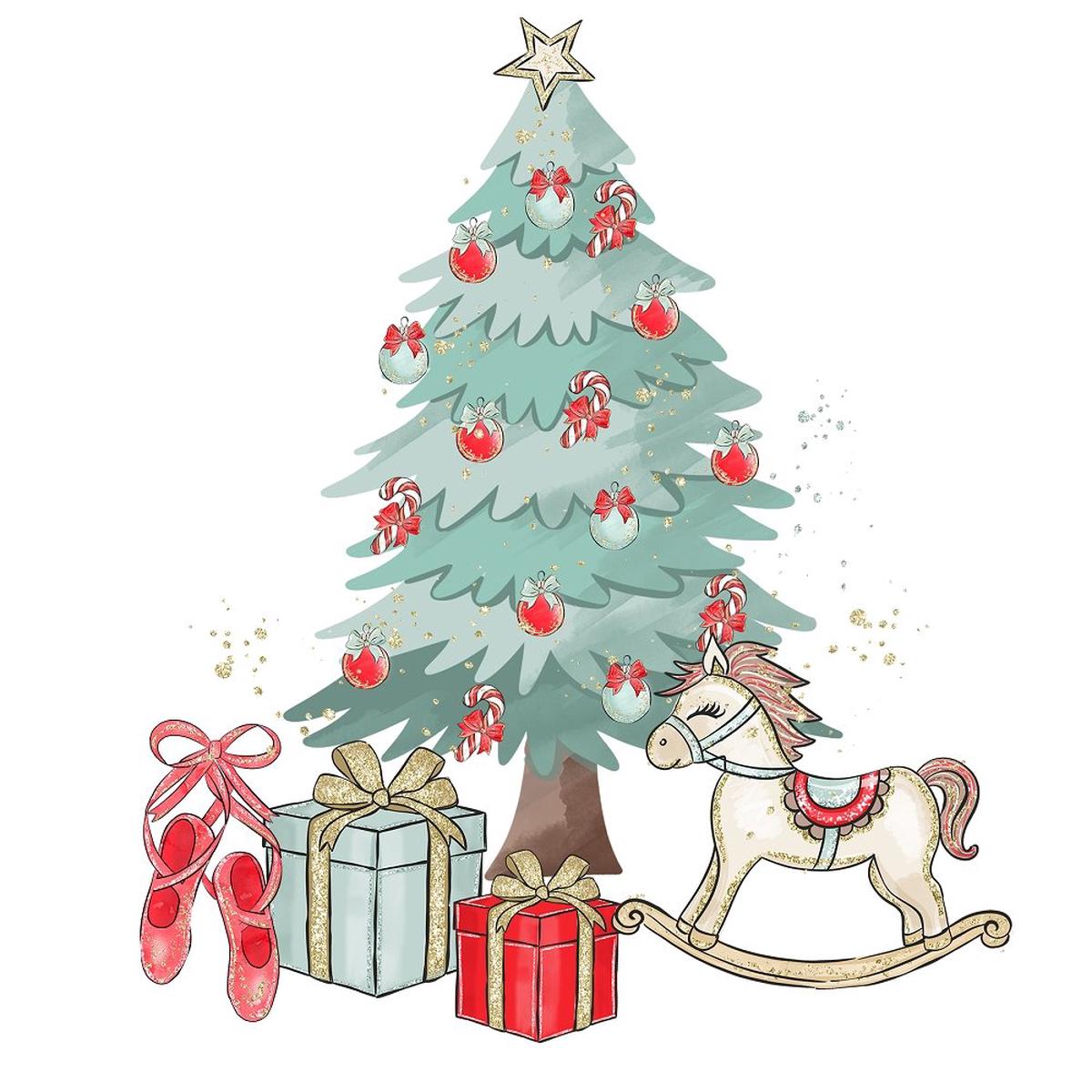 Elegant Nutcracker Christmas Tree with Presents Fabric Panel