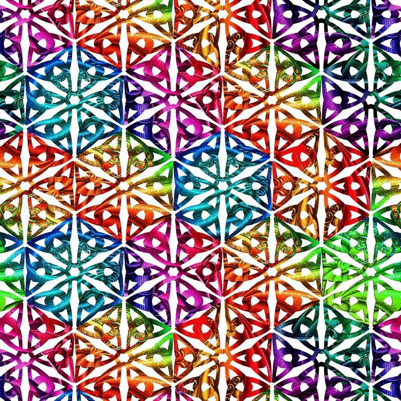 Rainbow Dragons by Sue Ellen Brown Spectrum Medallion White 5846-1 Digitally Printed Cotton Woven Fabric