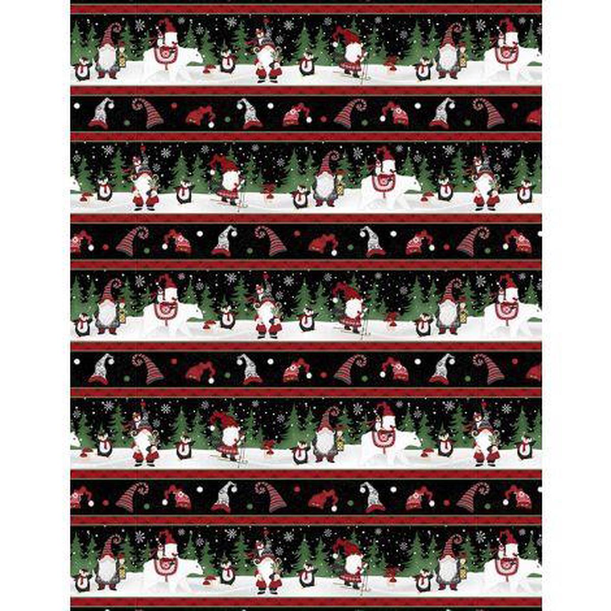 Wilmington Print Snowy Gnomies Repeating Stripe Multi 3074-49370-973