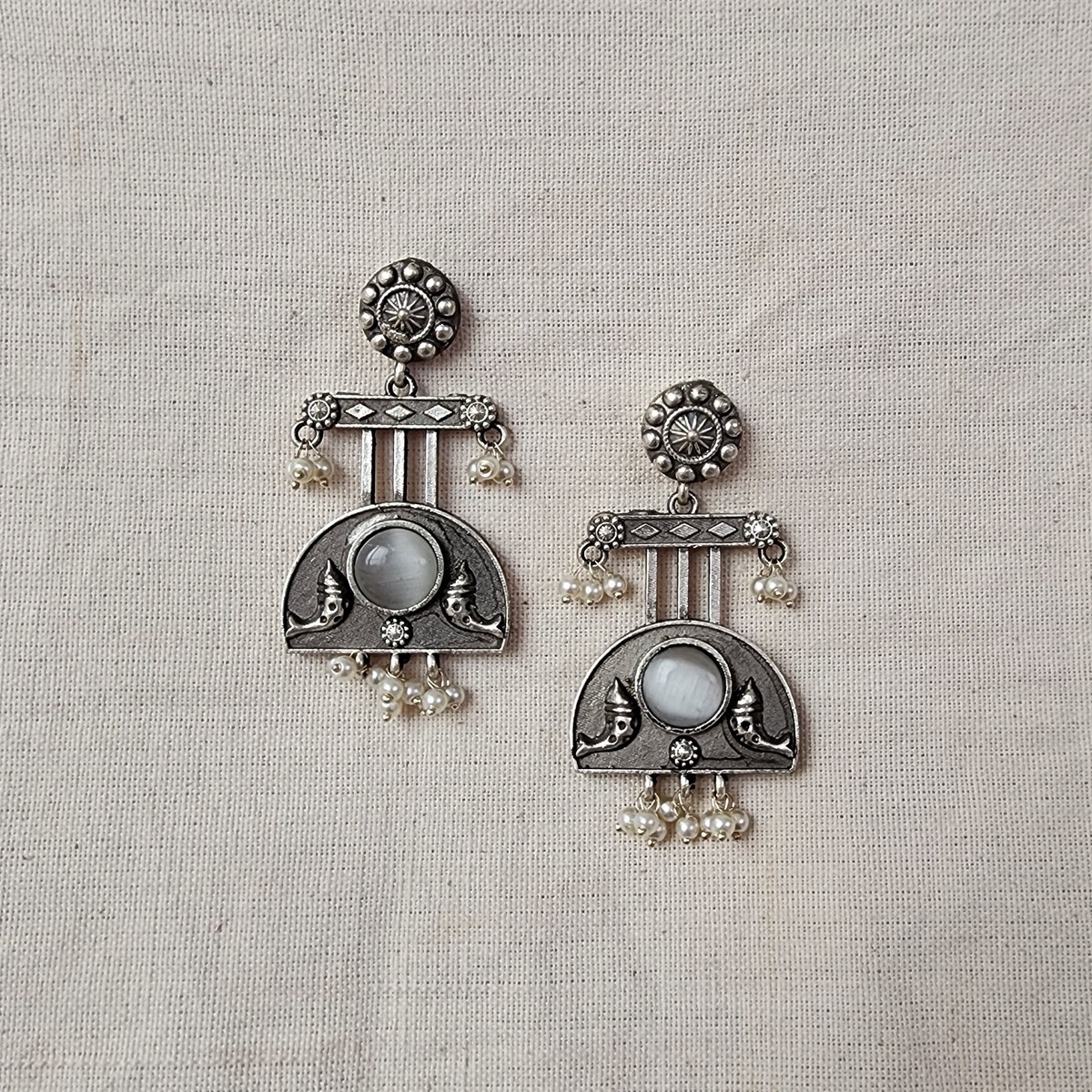 BALAMANI-Grey Stone Silver German Oxidized Earring