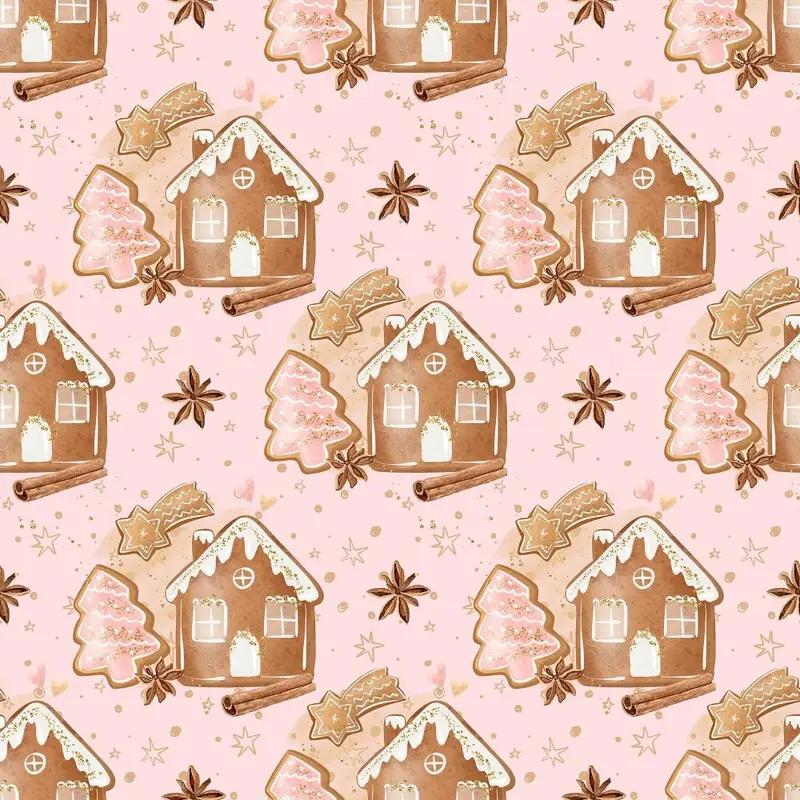 Gingerbread On Stars Fabric - Pink