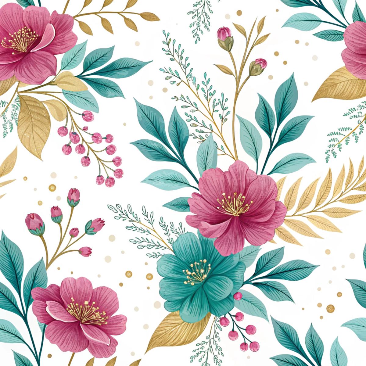 Teal and Purple Floral Pattern 25 Quilting Cotton Fabric