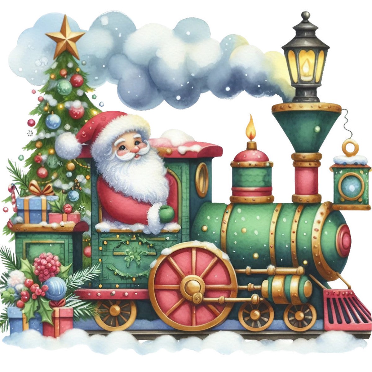 Christmas Spirit Trains Fabric Panel 18