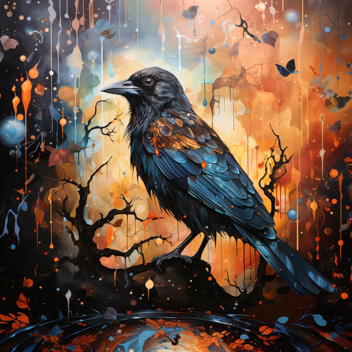 Watercolor Crows Fabric Panel 3