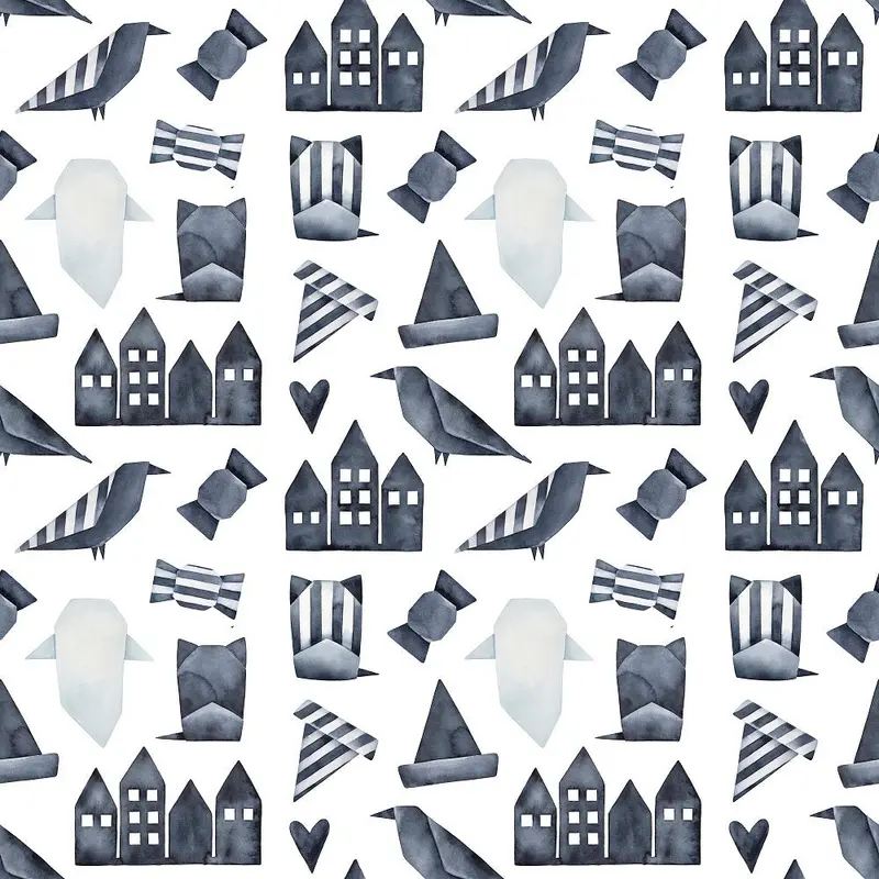 Watercolor Halloween Origami Elements Fabric