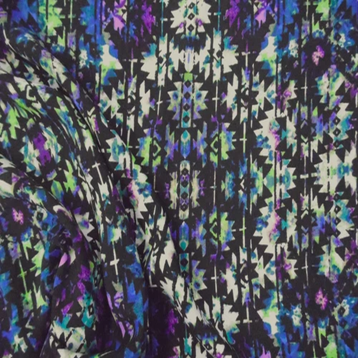 Discount Fabric Challis Rayon Apparel Aztec Purple Green Blue Black E50