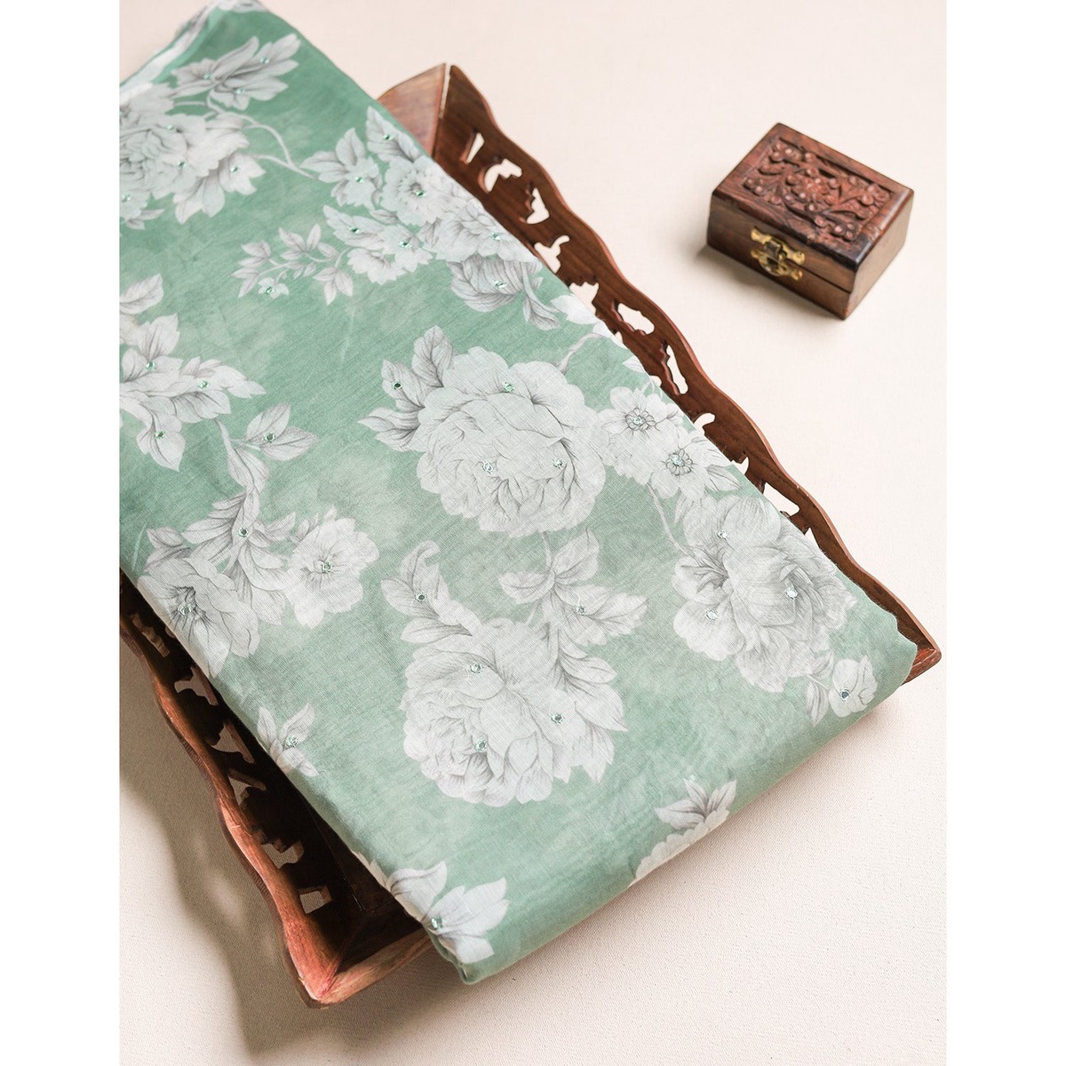 PURE MALAI CHANDERI MIRRORWORK FABRIC