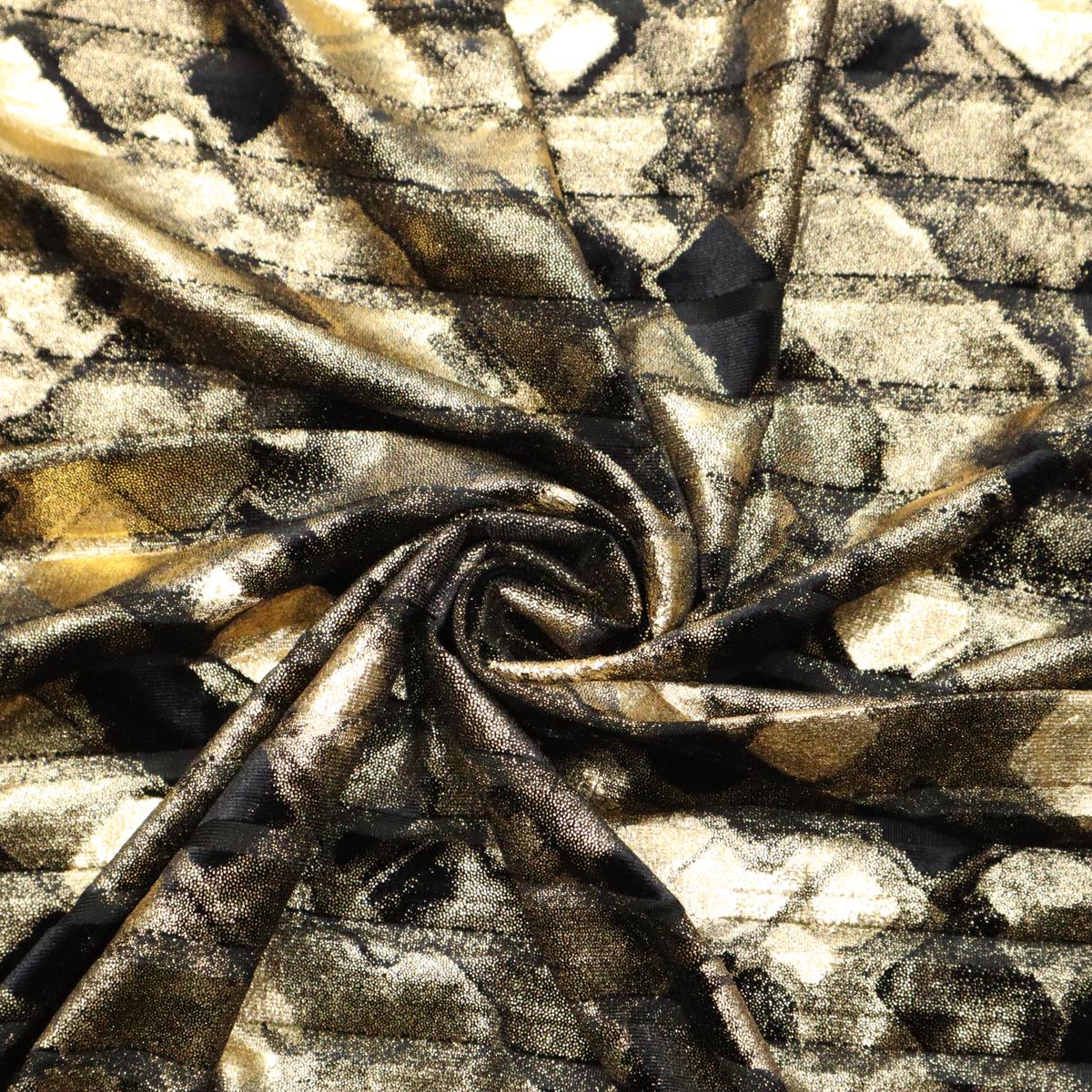 Sparking Night Sky - Polyester Velour Spandex Knit - Metallic Gold / Black - 1.00M Bundle