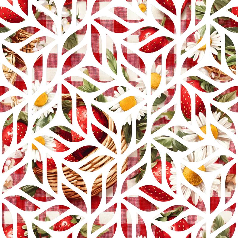 Strawberry Gingham Picnic Pattern 27 Quilting Cotton Fabric