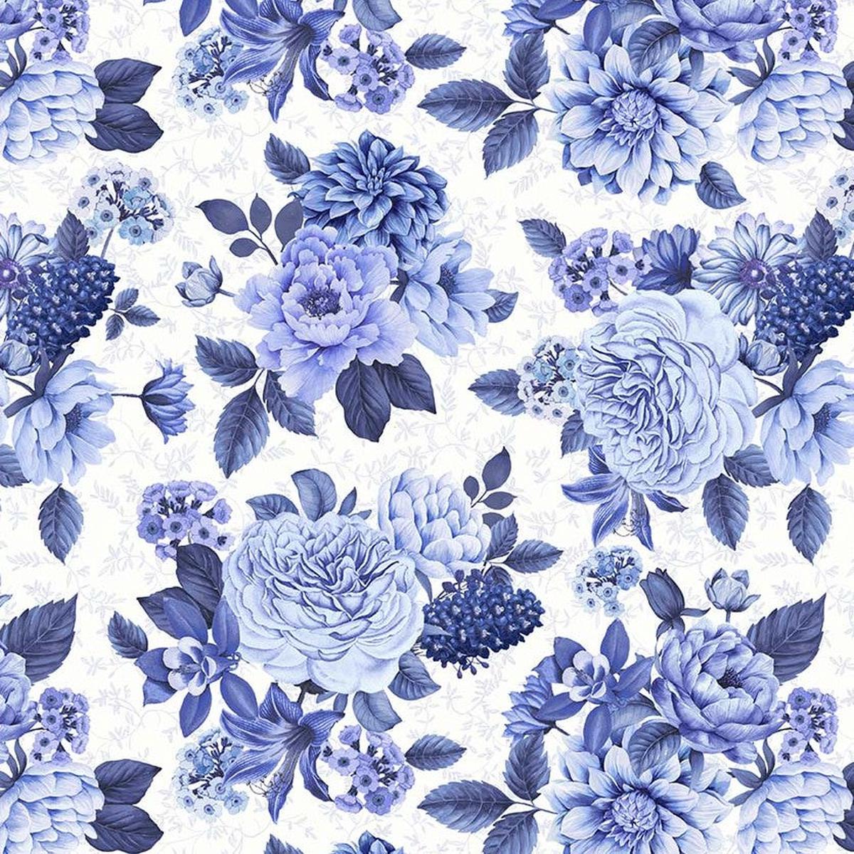 Windham - China Blue - Blooming Blues 54933-1 White