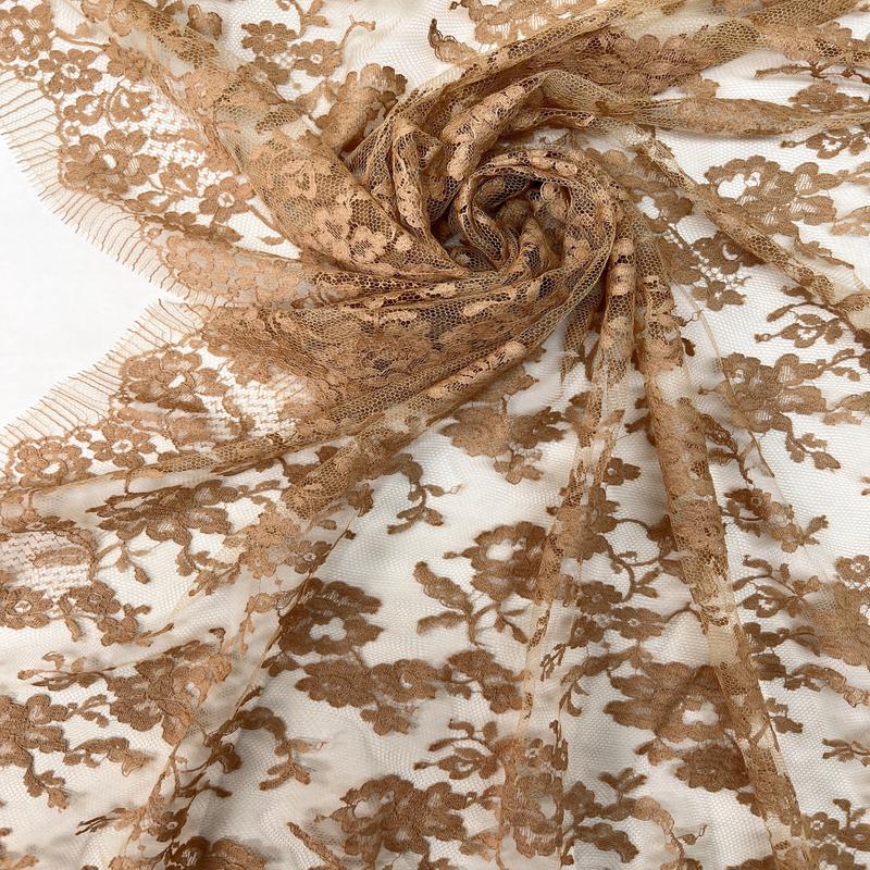 Floral Brown Beige Cotton Lace Mesh
