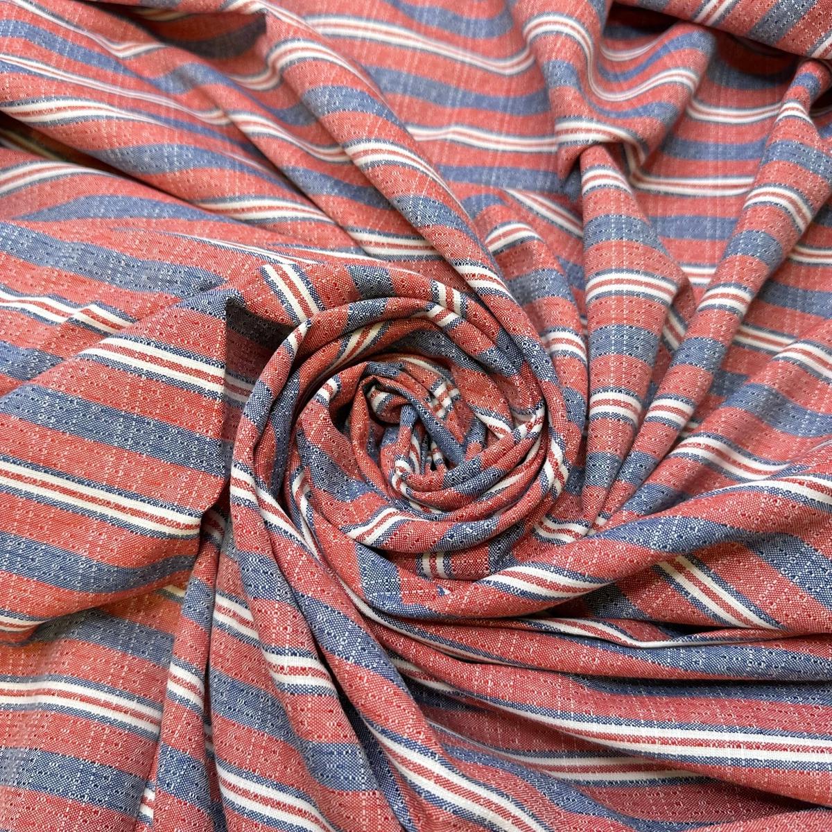 Reading A Book While Sunbathing - Poly/Cotton Woven - Red Multi Stripes - 1.15M Bundle