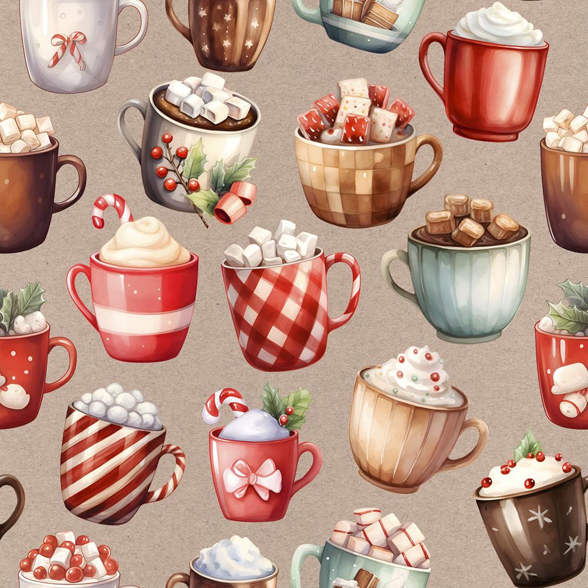 Watercolor Christmas Mugs Fabric