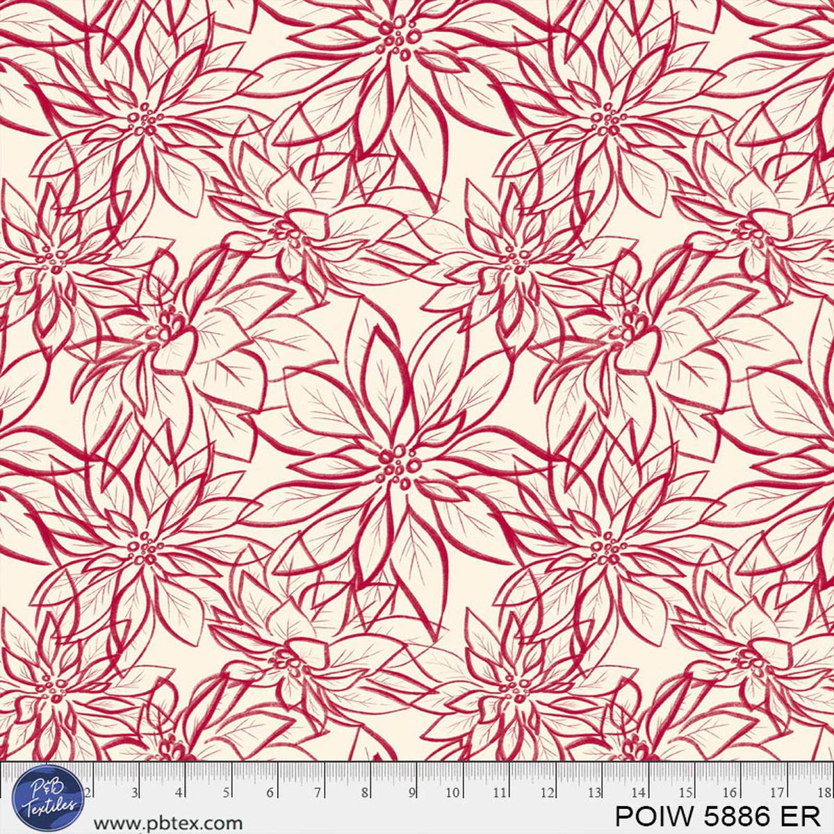 Fabric P & B Textiles Cream/Red Poinsettia 108" Wide Back by the Quarter Yard POIW5886-ER