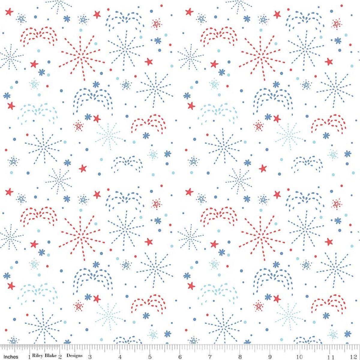 Firework Fields Fireworks White Starry Fabric - C17582 - Riley Blake Quilting Cotton Fabric