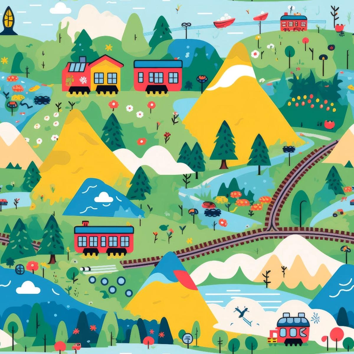 Cartoon Trains Pattern 5 Quilting Cotton Fabric