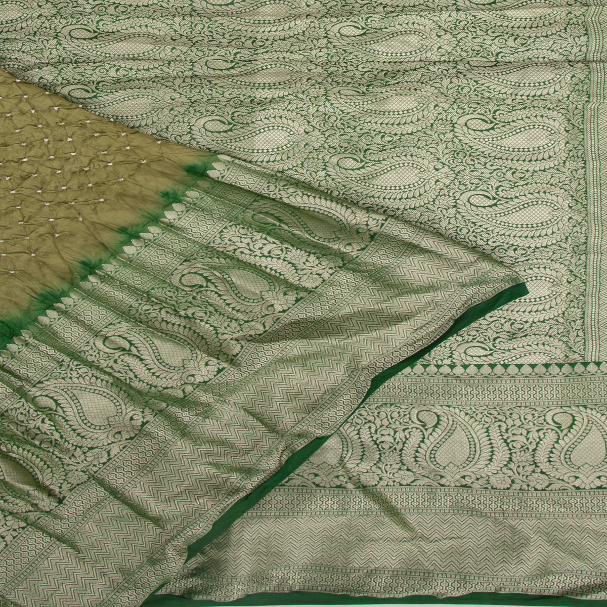 Chiniya Silk Bandhani Mehendi Green Saree