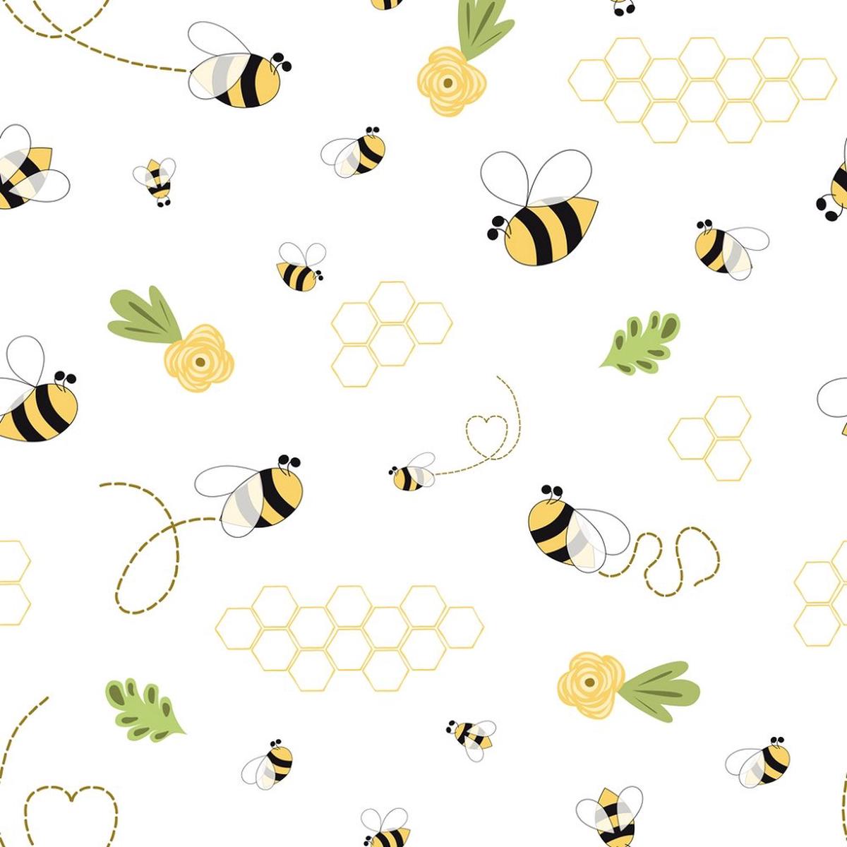 Hand Drawn Cartoon Faded Honeycomb Fabric - White