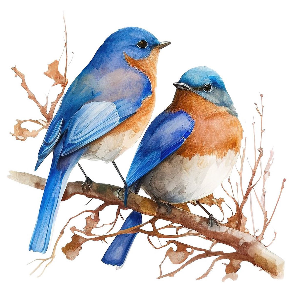 Watercolor Bluebird Scene 2 Fabric Panel