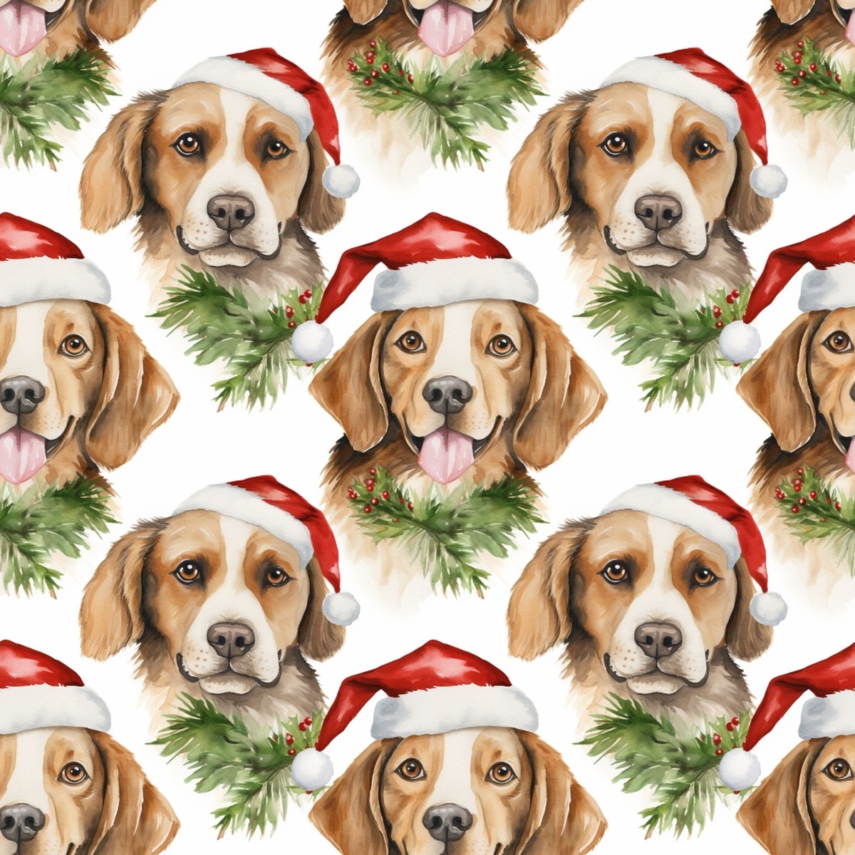 Christmas Santa Puppy Dogs Pattern 3 Quilting Cotton Fabric