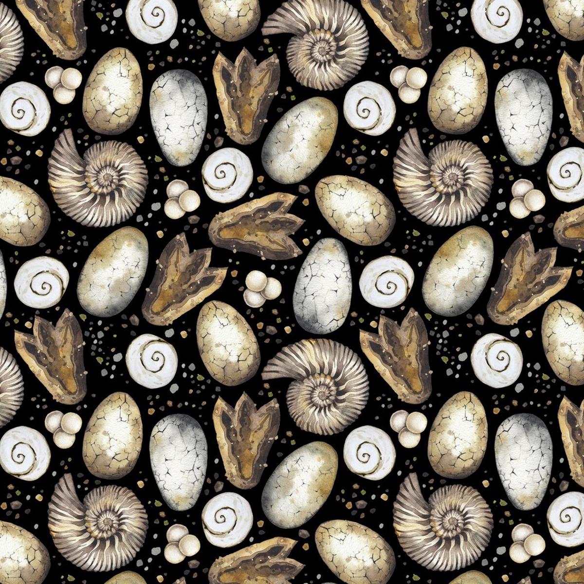 Dinosaur Fossils Fabric - Black