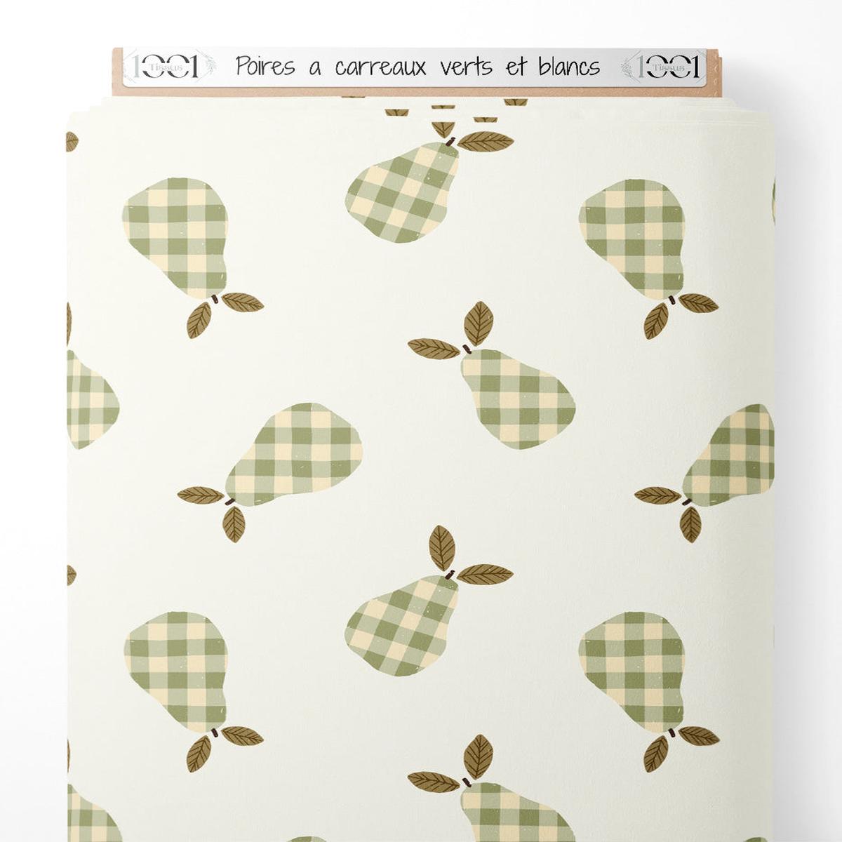 Tissu - Poires carreaux verts et blancs