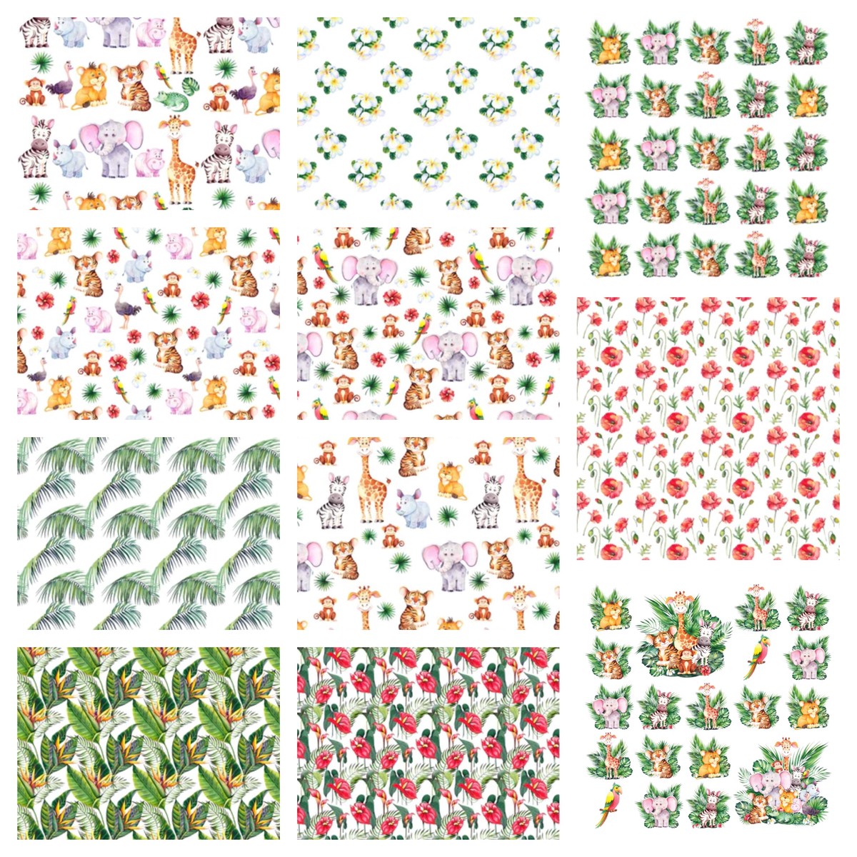 Watercolor Cute Safari Animals Fat Eighth Bundle - 11 Pieces