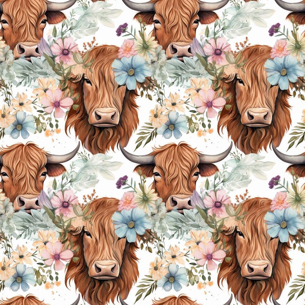 Boho Highland Cows #32 Fabric