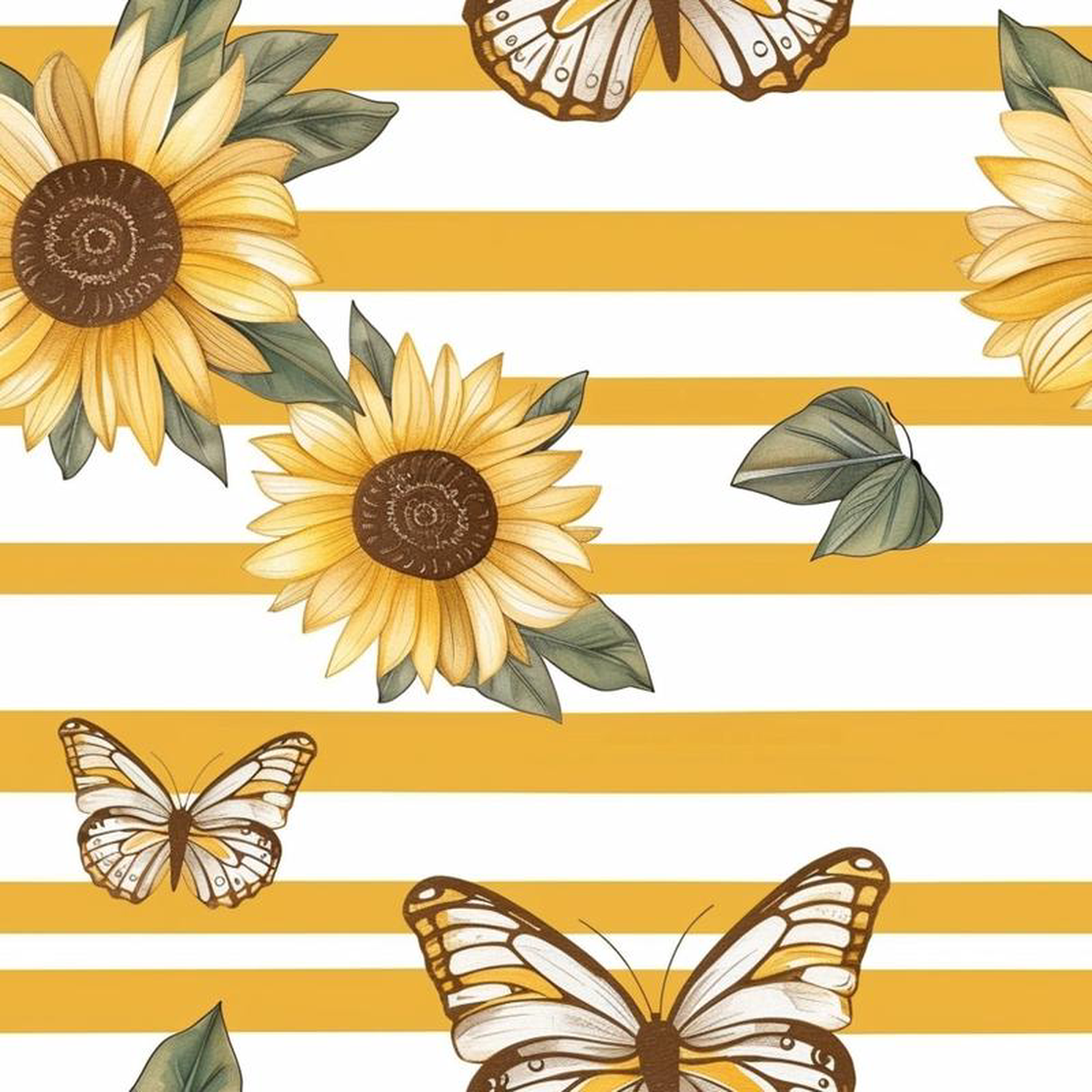 Country Sunflower Butterfly Pattern 10 Quilting Cotton Fabric