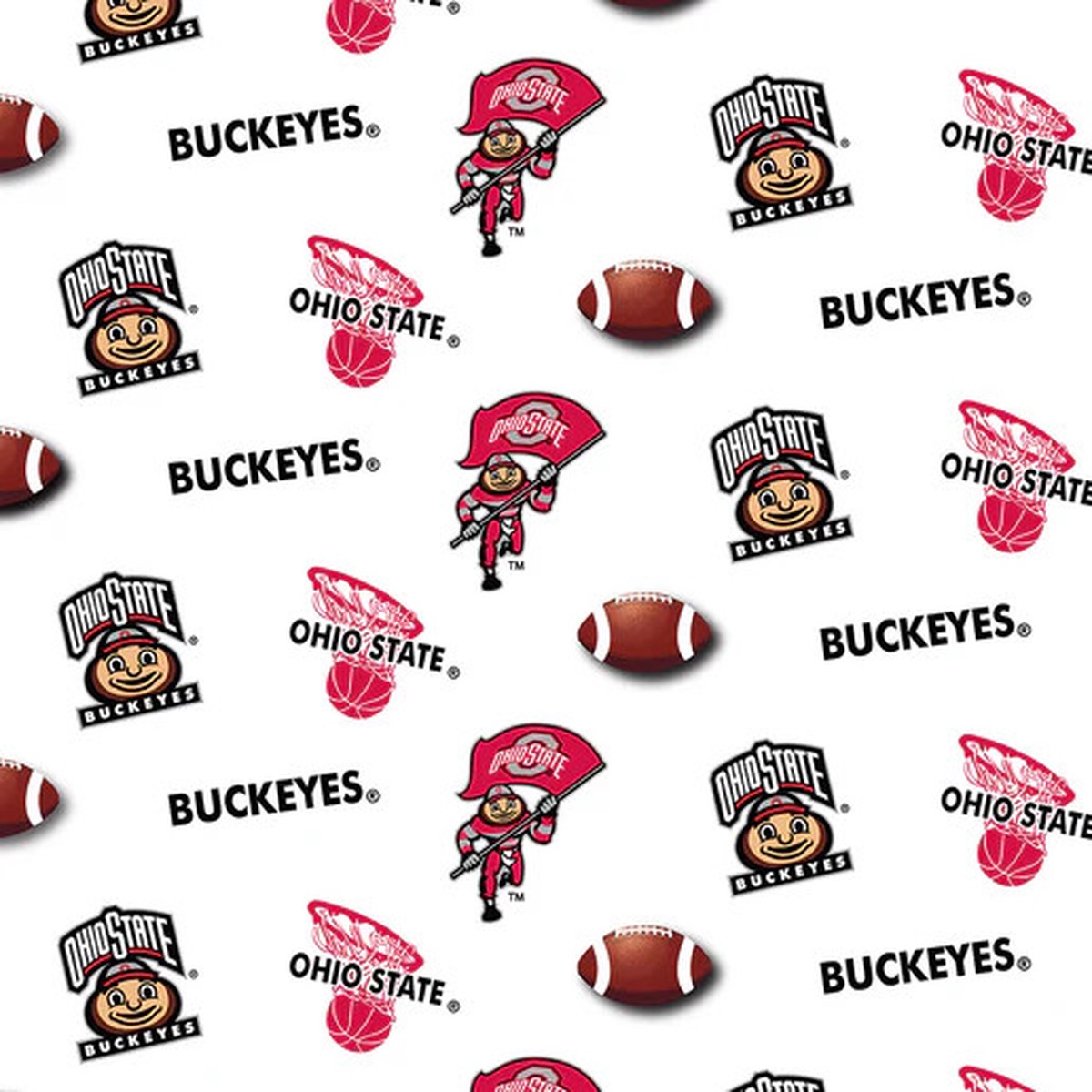 Official Licensed Ohio State University Allover White Cotton Fabric