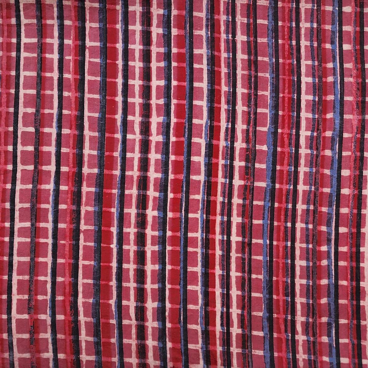 Pure Cotton Vanaspati Red With Pink Checks Hand Block Print Fabric