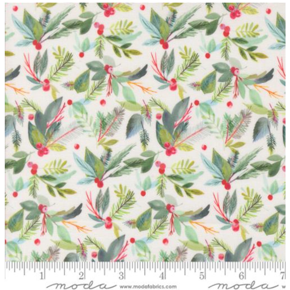 Greenery Christmas Leaves in Snowflake -- Love And Cheer by Amarilys Henderson -- Moda Fabrics