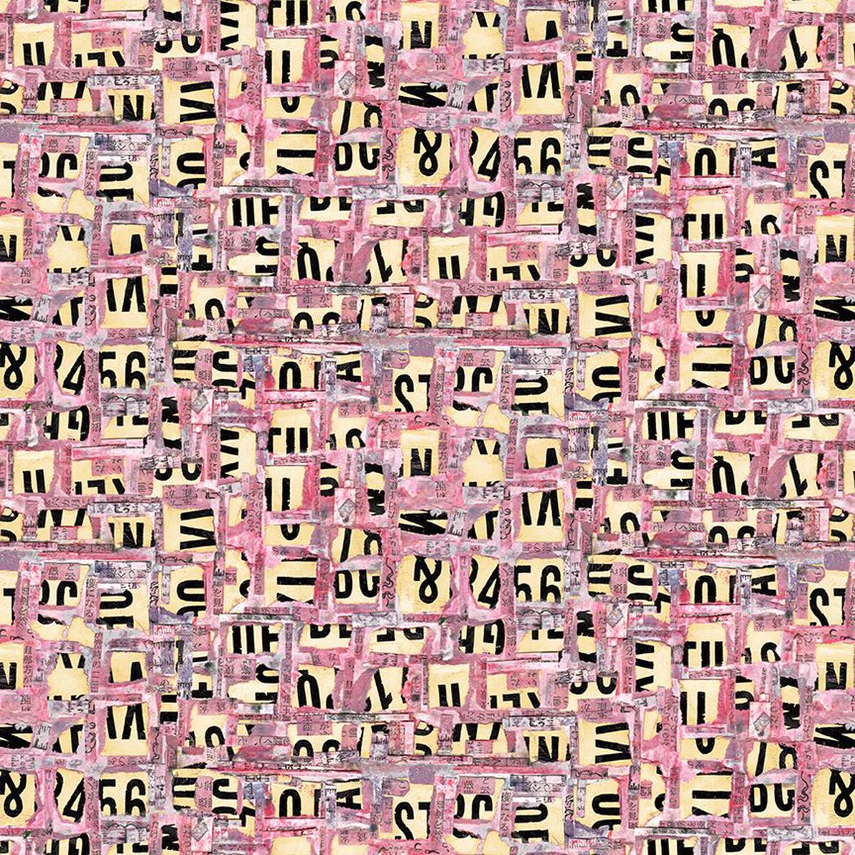 Spread the Word Quilt Fabric - Abstract Letters and Numbers in Pink/Multi - 4202-22