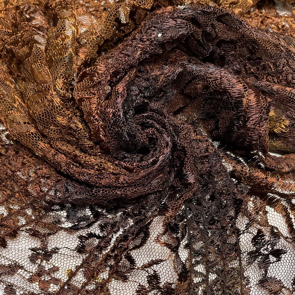 Ursa Major - Elasticated Sequins Lace Polyester Blend Woven - Brown Floral - 1.5M Bundle