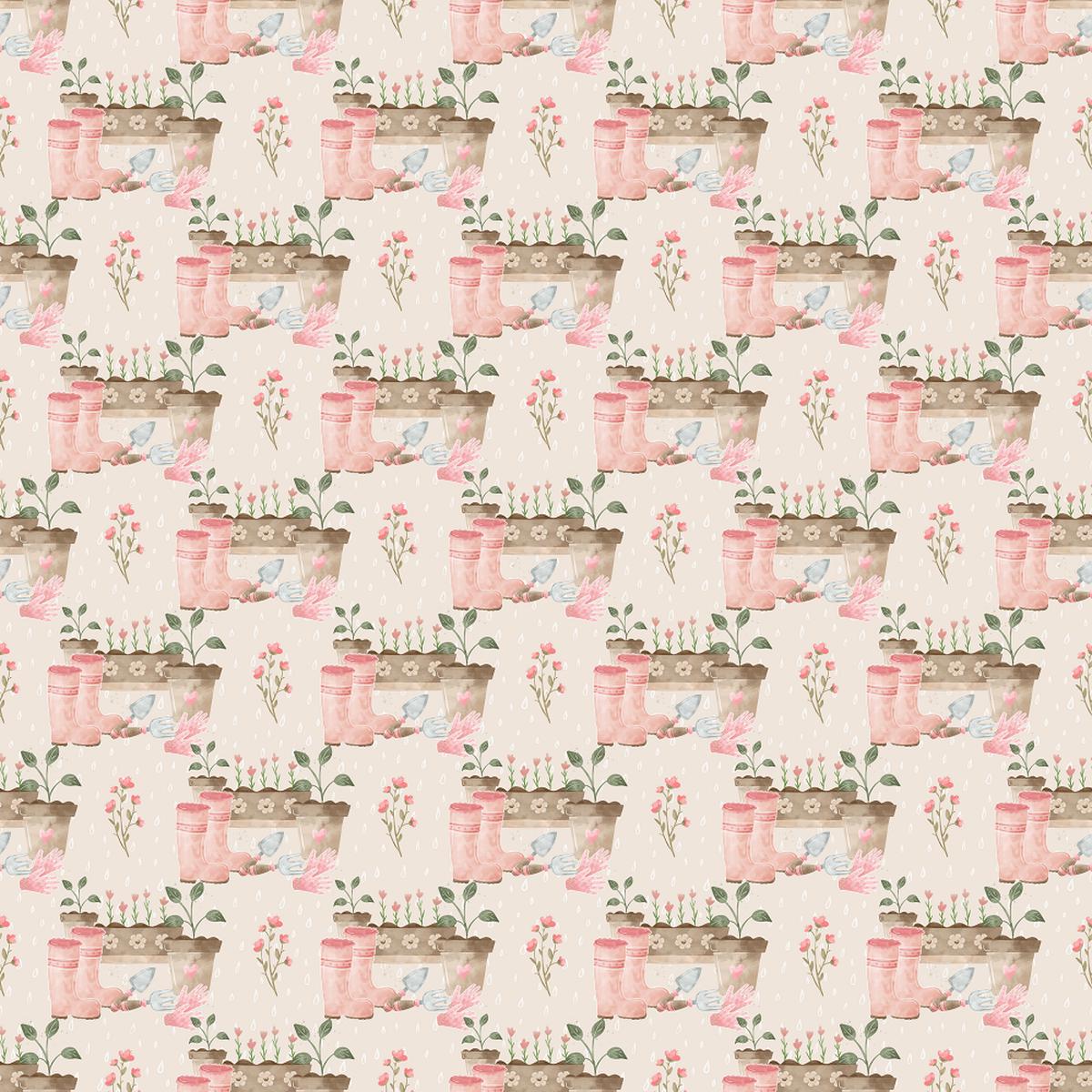 Gardening Tools on Raindrop Fabric - Cream