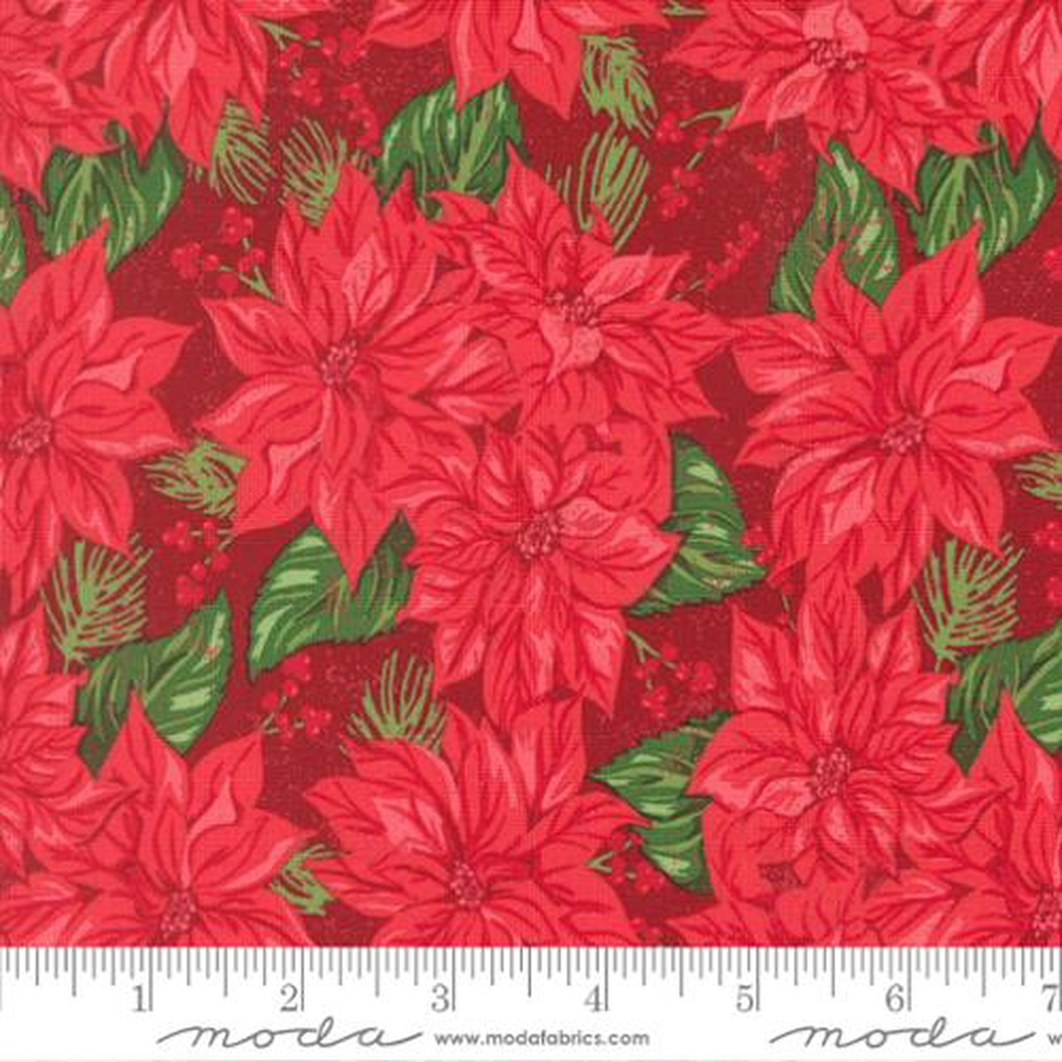Holiday Cheer Cardinal Vintage Poinsettia Florals 44"/45" Cotton Fabric Per Yard