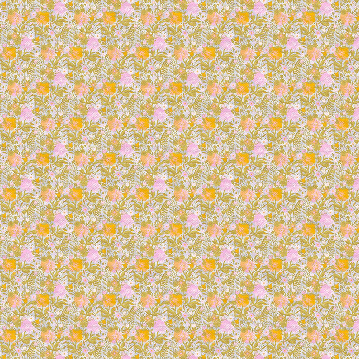Petite Petals Bouquet - Gold on Blue - Quilting Cotton - Wide
