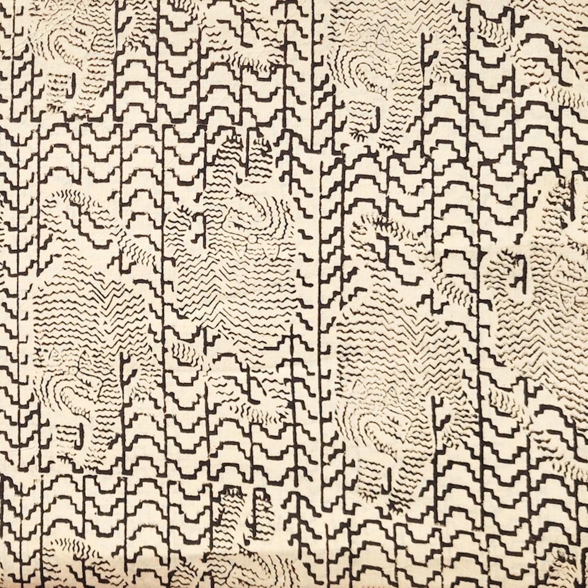Pure Cotton Bagru Cream With Black Tiger Hand Block Print Fabric