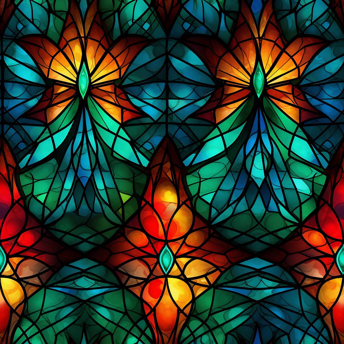 Stained Glass Christmas Pattern 2 Quilting Cotton Fabric