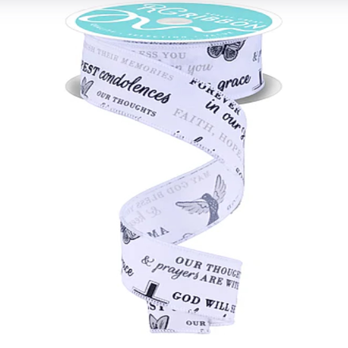 Sympathy Expressions Ribbon: White/Black/Grey 1.5"