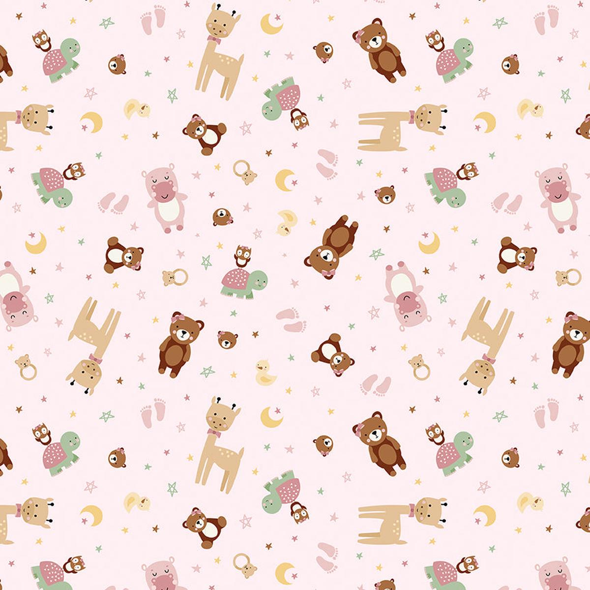 Fabric Riley Blake Pink Animal Toss Baby Girl Designer Flannel by the Quarter Yard F17501-PINK
