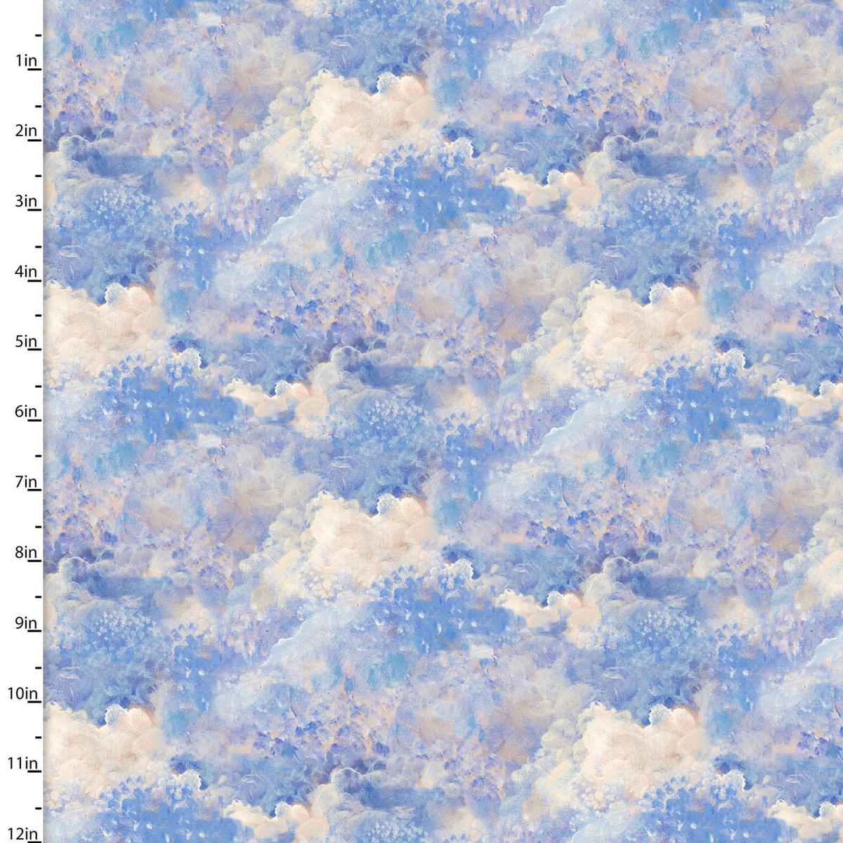 Quilting Fabric CLOUDS from The RAY OF HOPE Collection by Josephine Wall from 3 Wishes, 16050-BLUE